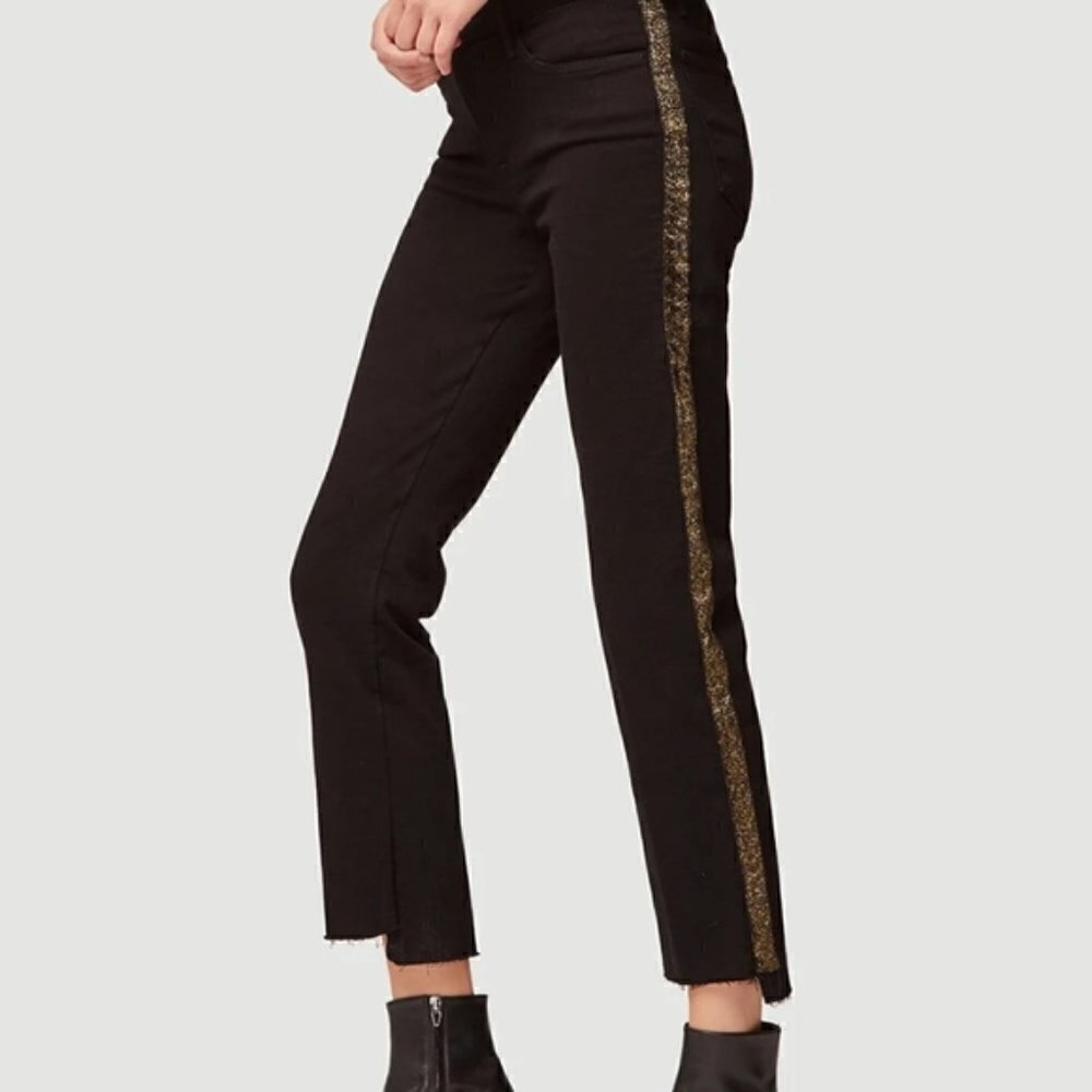 Frame Le High Straight black jean sparkle tuxedo stripe glitter velvet new 25